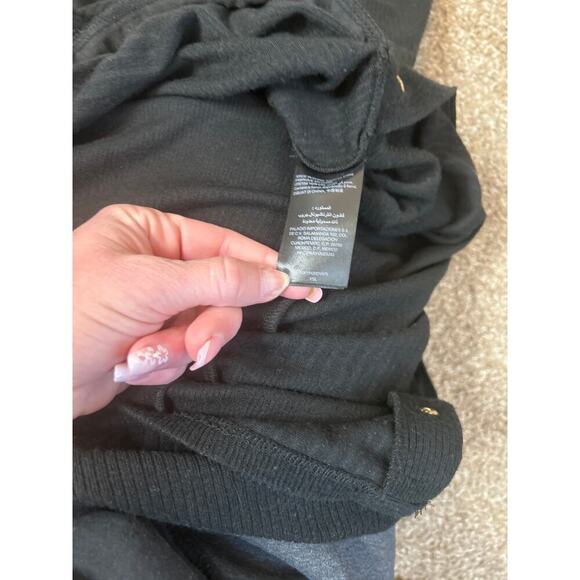 BeBe maxi dress ribbed side slit stretch gold buttons back zip up SZ SM black - Picture 7 of 10